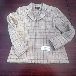 Jones New York Women's Plaid Blazer - Cream and Brown